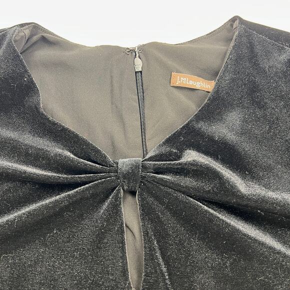 J. McLaughlin Black Ellie Velour A-Line Shift Dress Knot Ruched V-Neck Size M - Picture 7 of 11